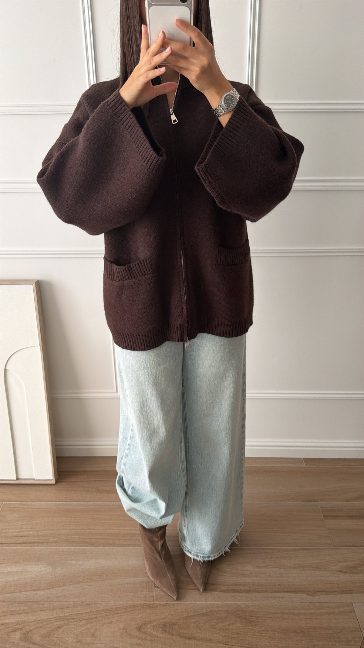 Gilet long à manches amples AZAN [Marron]