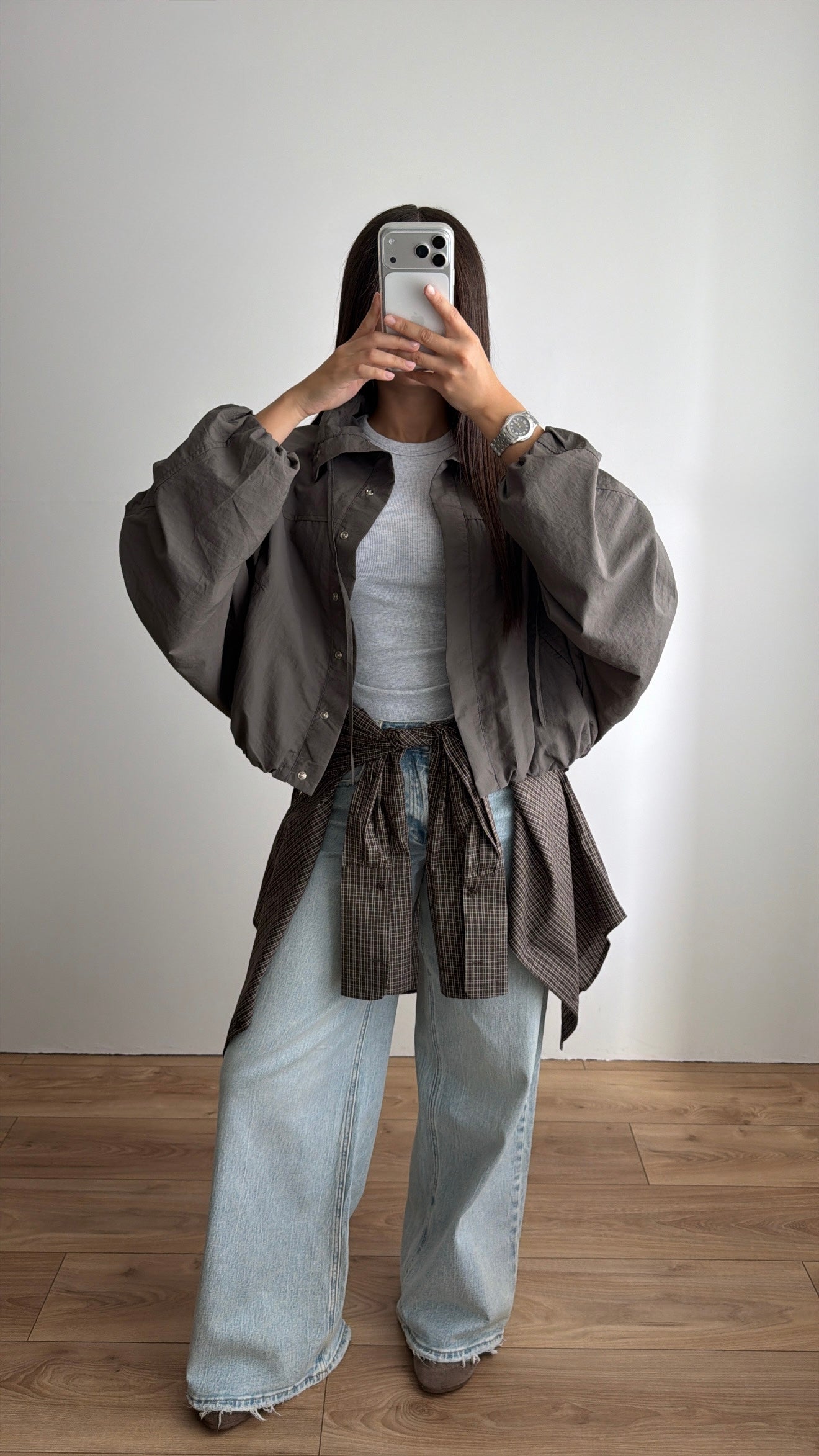 Flowy jacket with puff sleeves [light khaki]