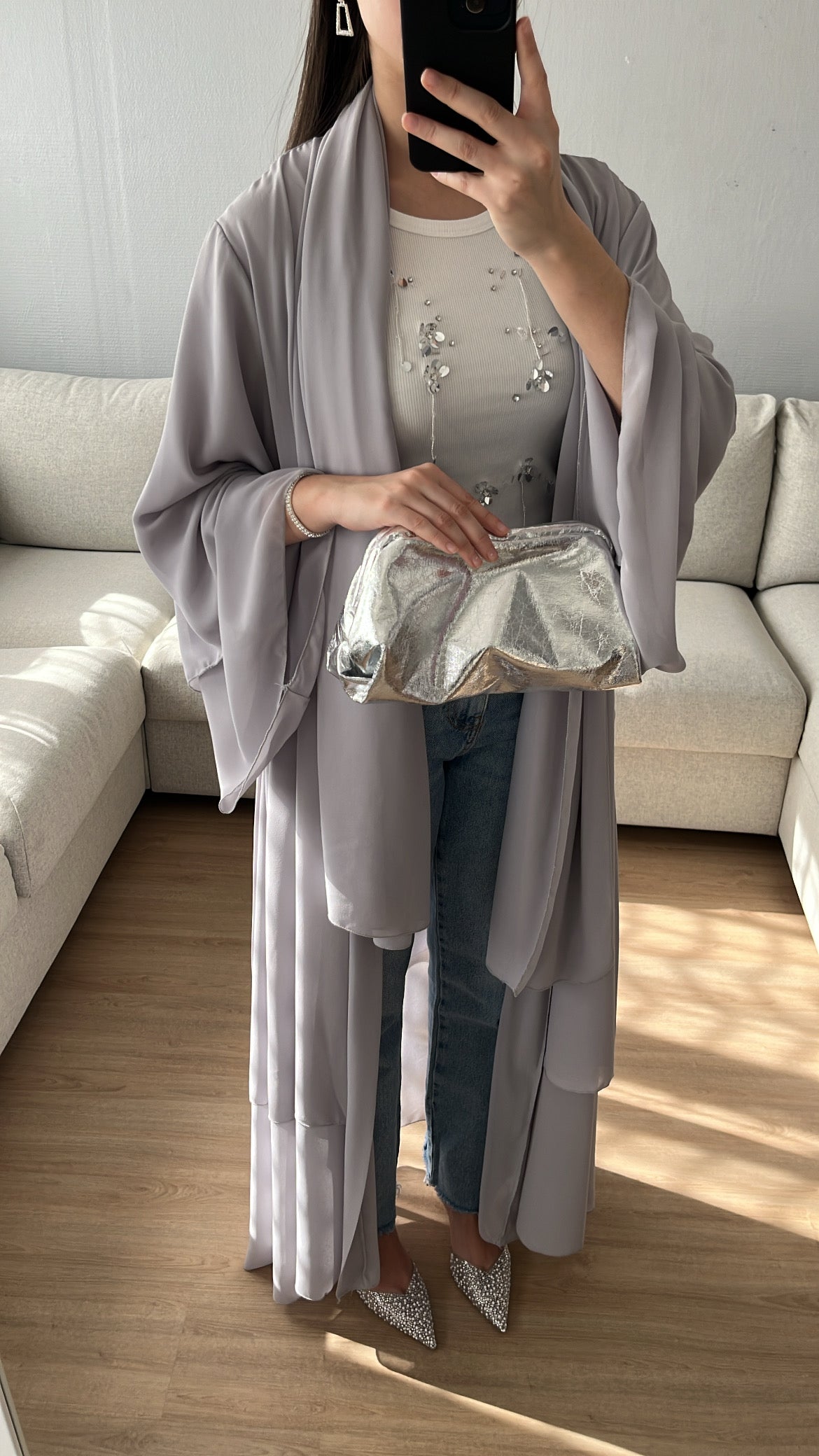 Kimono drapé gris clair
