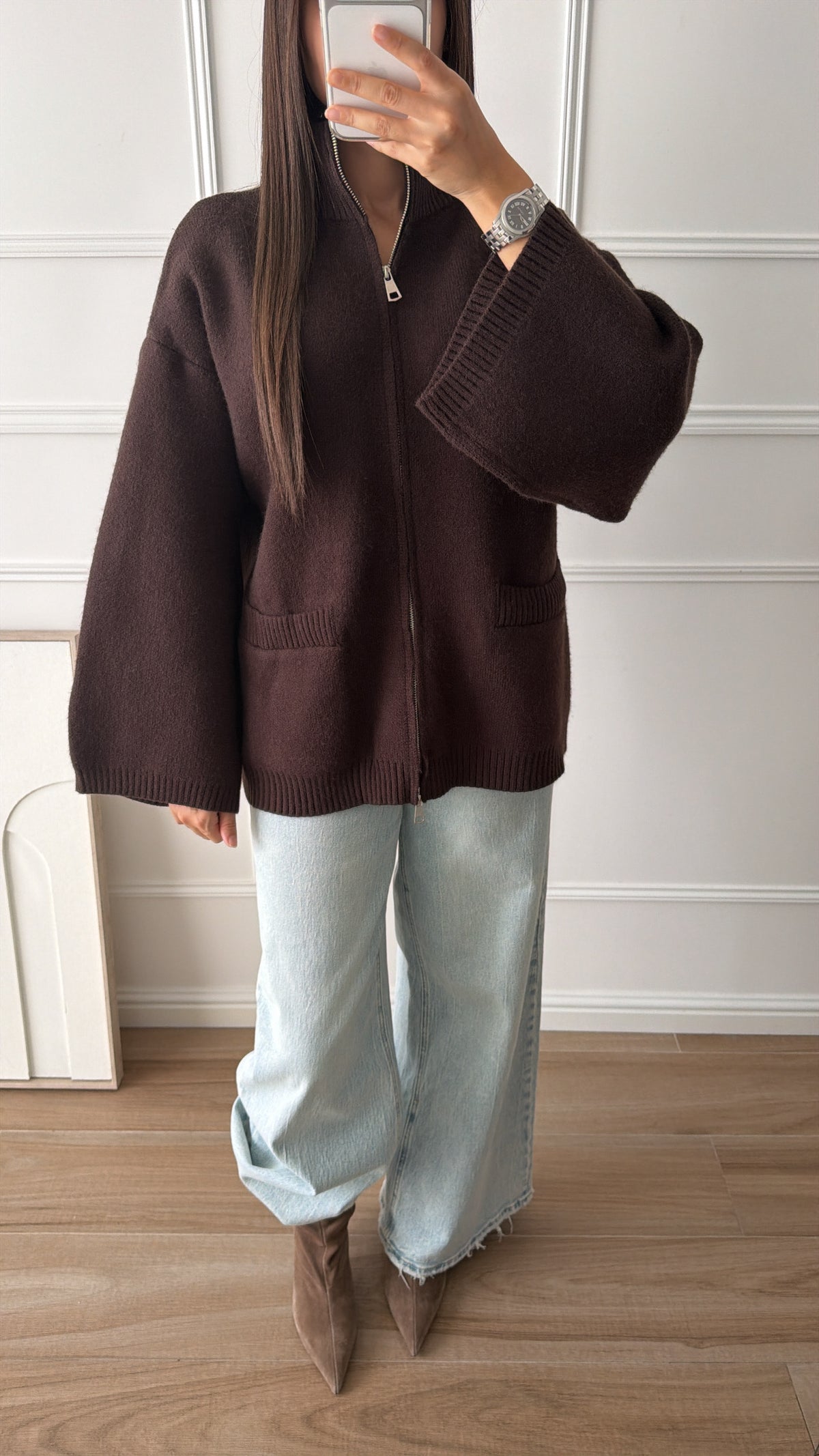 Gilet long à manches amples AZAN [Marron]