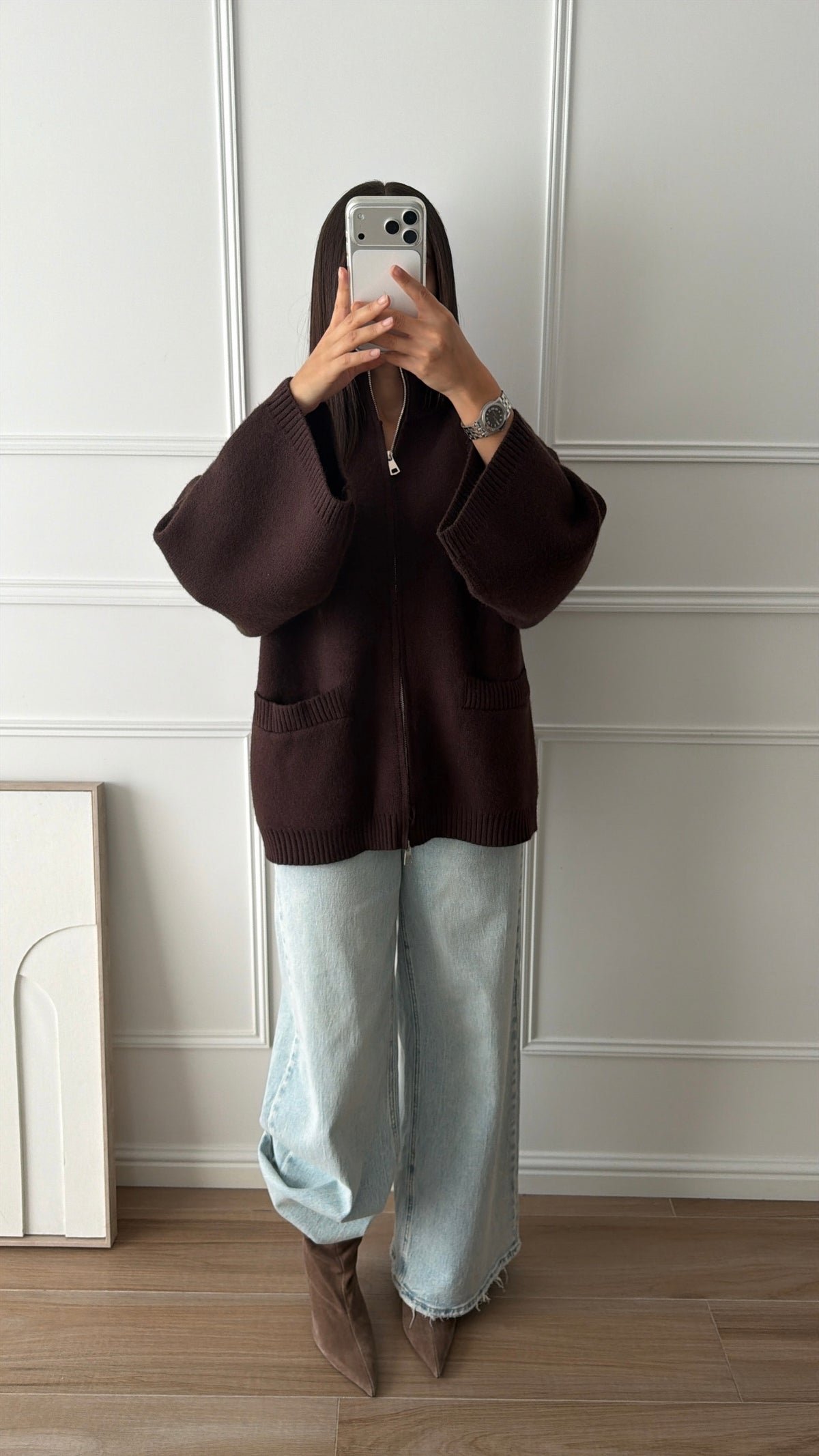 Gilet long à manches amples AZAN [Marron]