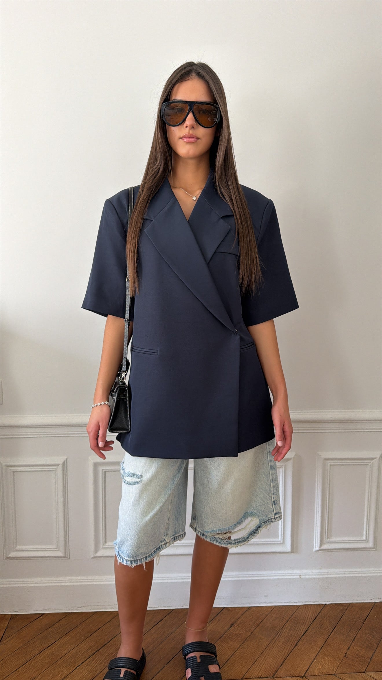 Blazer sans manches oversize [bleu marine]
