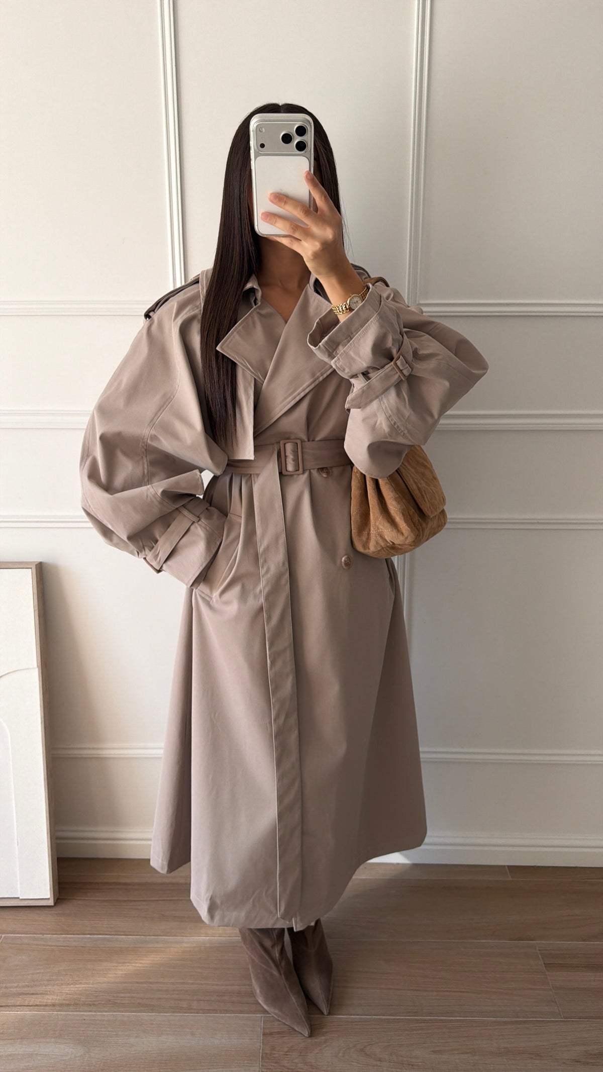 Long trench oversize à volants MELI [beige]