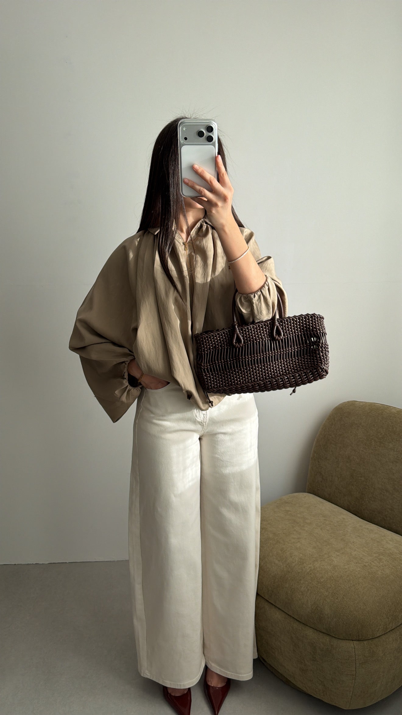 Veste fluide à plis [kaki clair]