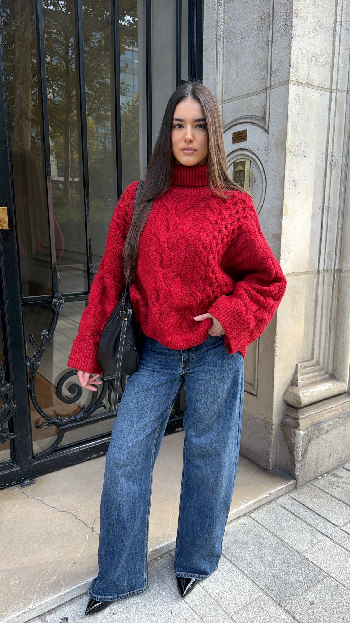 Pull oversize col roulé RORY [rouge]
